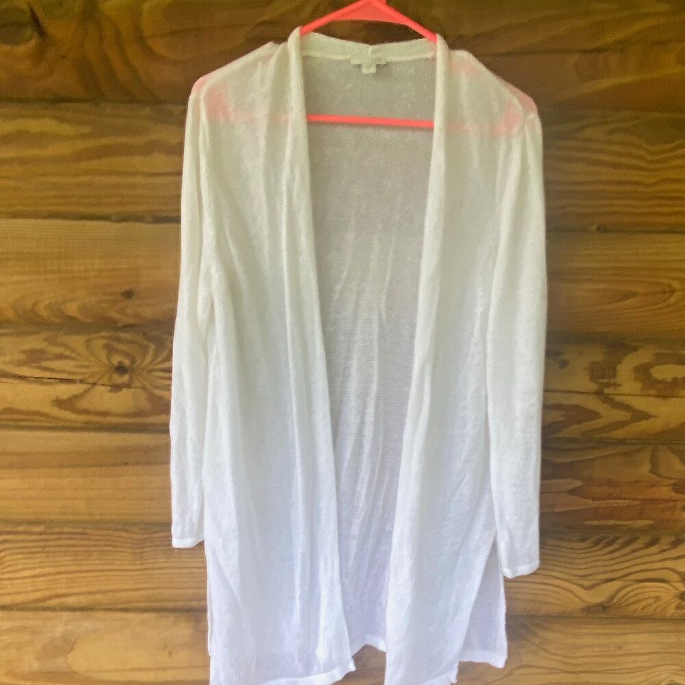 J. Jill Womens Cardigan Sweater White Knit Open Front Long Sleeve Size L